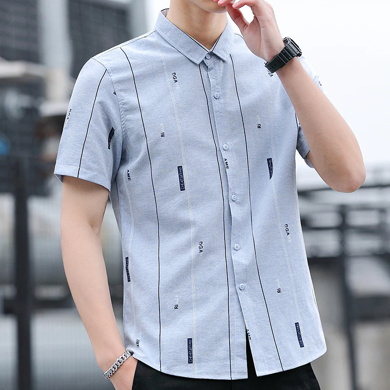 Summer Men\'s New Fashion Polo shirts Commuter Business Breathable Casual Basic Striped Thin Button Short Sleeve Tops