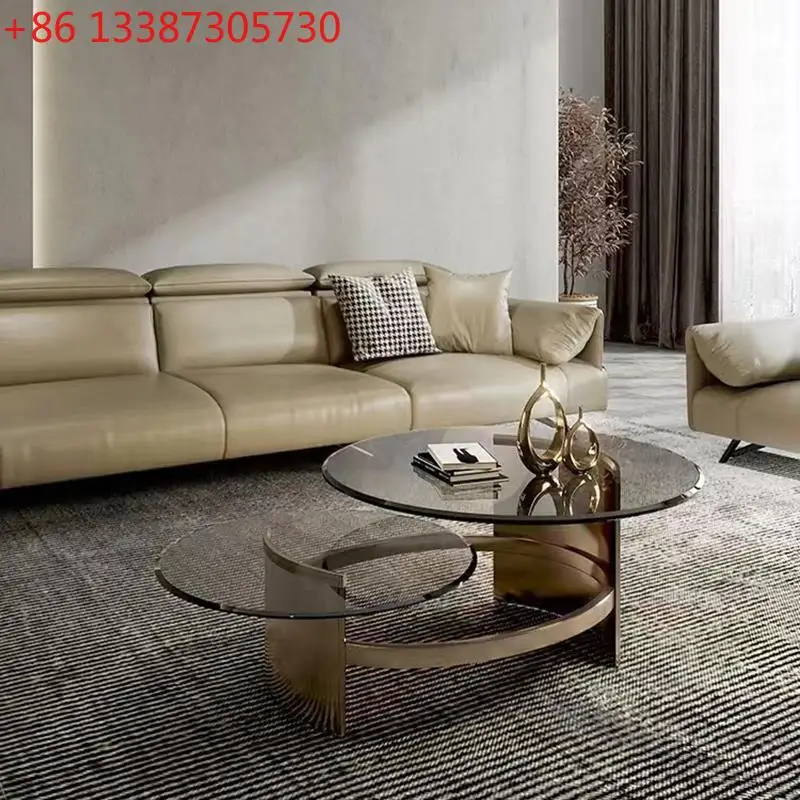 

Modern simple metal double-layer coffee table transparent glass tea table
