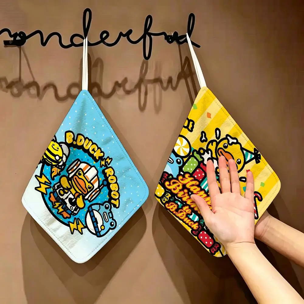 B-B Duck Anime Polyester Cotton Hanging Kitchen Towel, Absorbent Hand Wiping Cloth For Daily Cleaning Drying