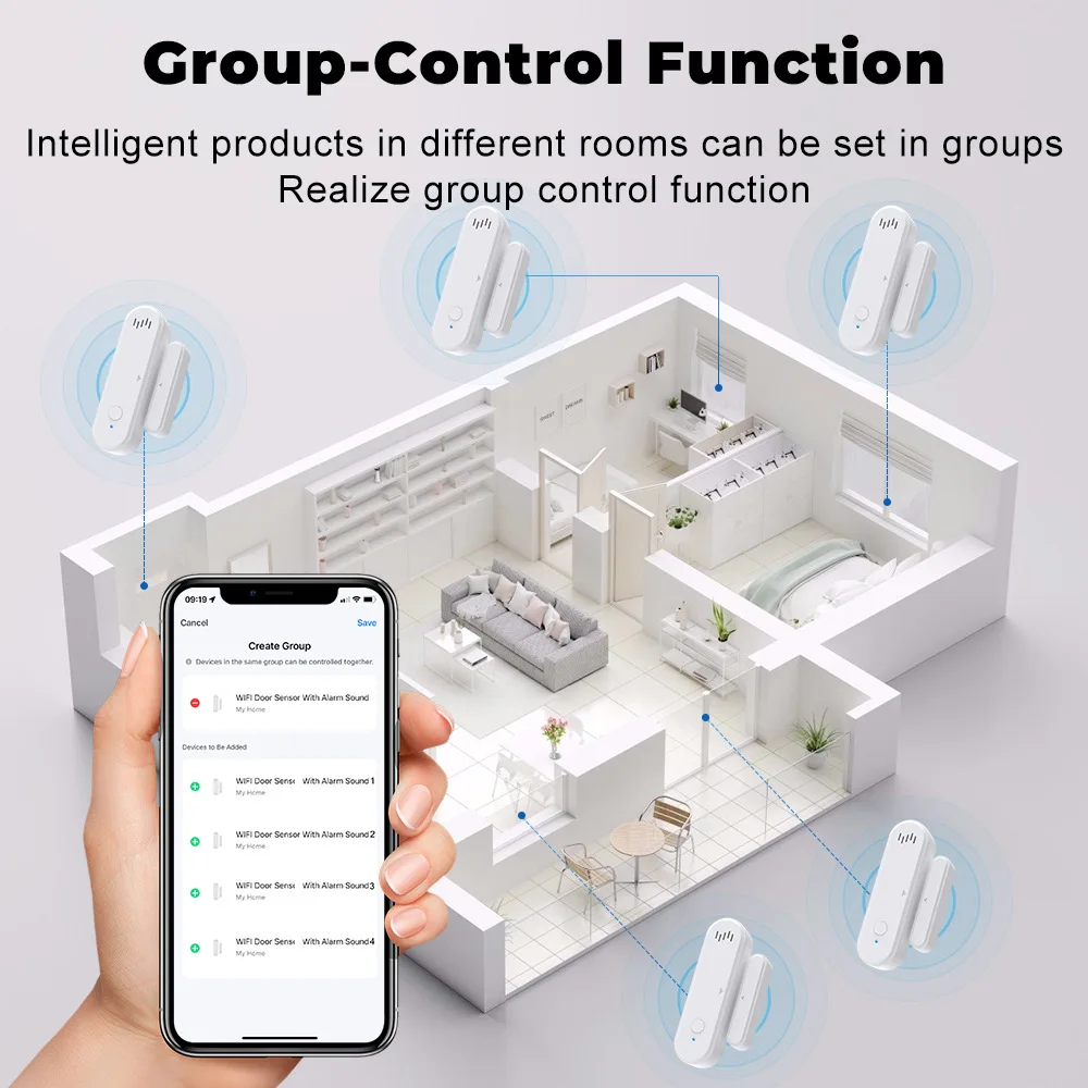 Tuya Smart Life WiFi Door Window Sensor Sound WiFi Security Alarm Remote Control Timing Arm and Disarm Voice Control With Alexa