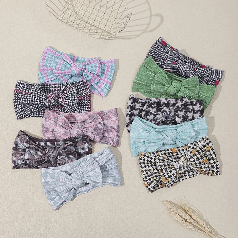 1 Pc 2025 Nieuwe Bloemen Gedrukt Hoofdband Baby Luipaard Hoofd Wraps Pasgeboren Meisjes Plaid Elastische Haarbanden Kinderen Kids Geribbelde Hoofdband