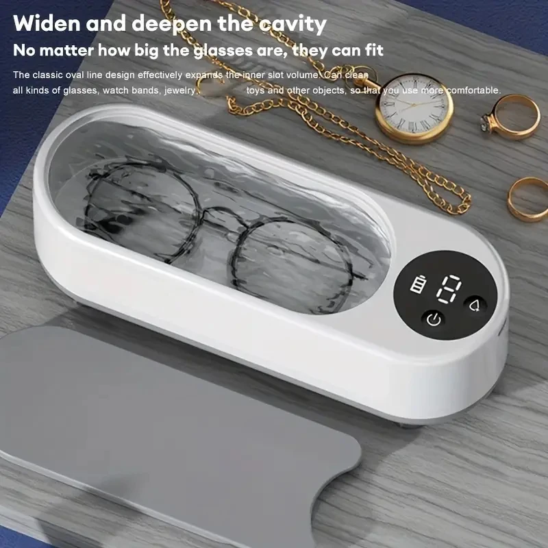 Compact Ultrasonic Cleaner - USB Rechargeable, Wireless for Travel - For Jewelry, Eyewear, Dental Care