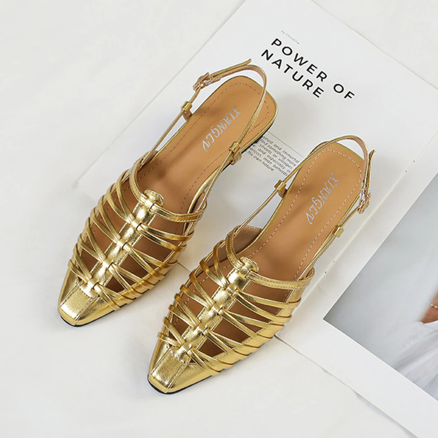 Summer Gold Pointed Toe High Heels Women Elegant Narrow Band Wedding Party Shoes Female Fashion Sandals Ladies temperamen Pumps view 5