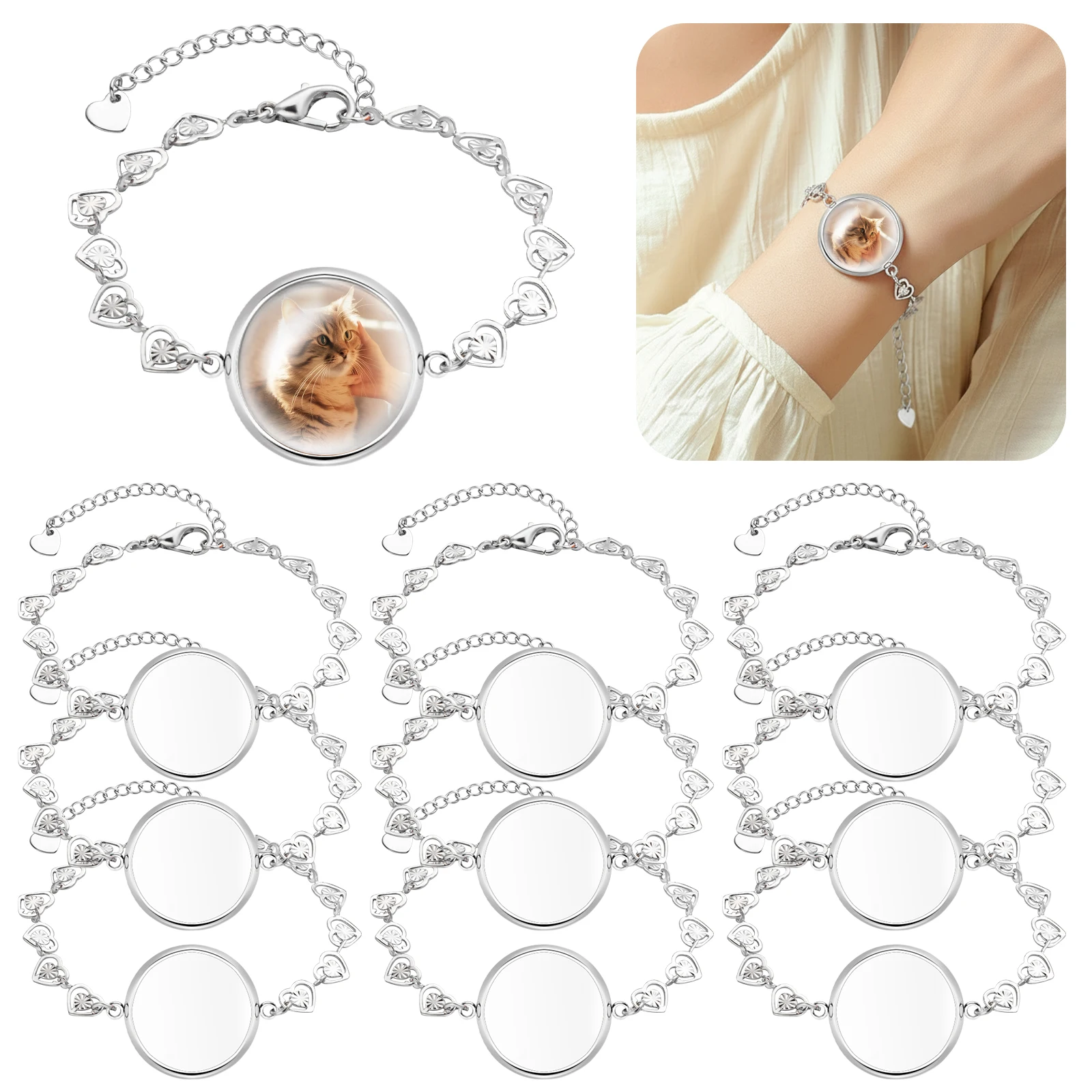 3pcs Stainless Steel Love Hollowed Out Bracelet Bangles Base Round For Bracelets Tray Blanks Bezel Settings DIY Jewelry Making