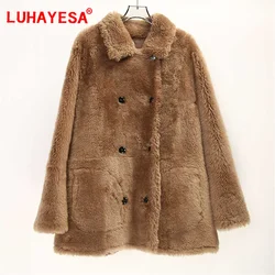 2024 Two Sides Wearing Spain Merino Lamb Fur Coat Women Brown Casual Real Fur Shearling Clothing