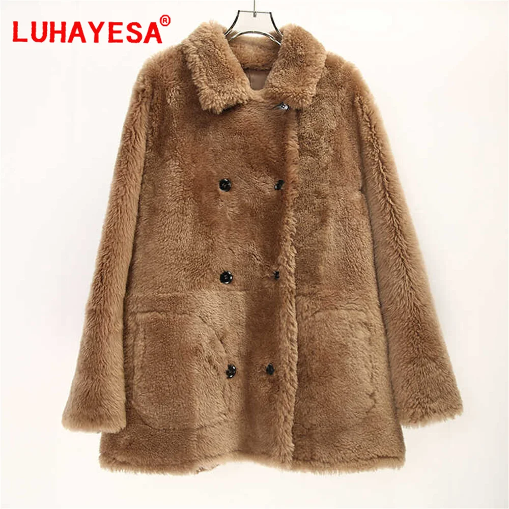 only S M now 2024 Two Sides Wearing Spain Merino Lamb Fur Coat Women Brown Casual Real Fur Shearling Clothing