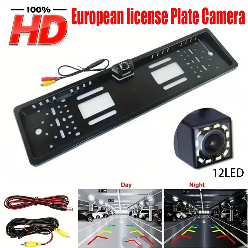 [Night Vision 8LEDs European License Plate Rearview Camera] Frame Reverse Car Backup Camera Universal 8 LED Universal For Truck