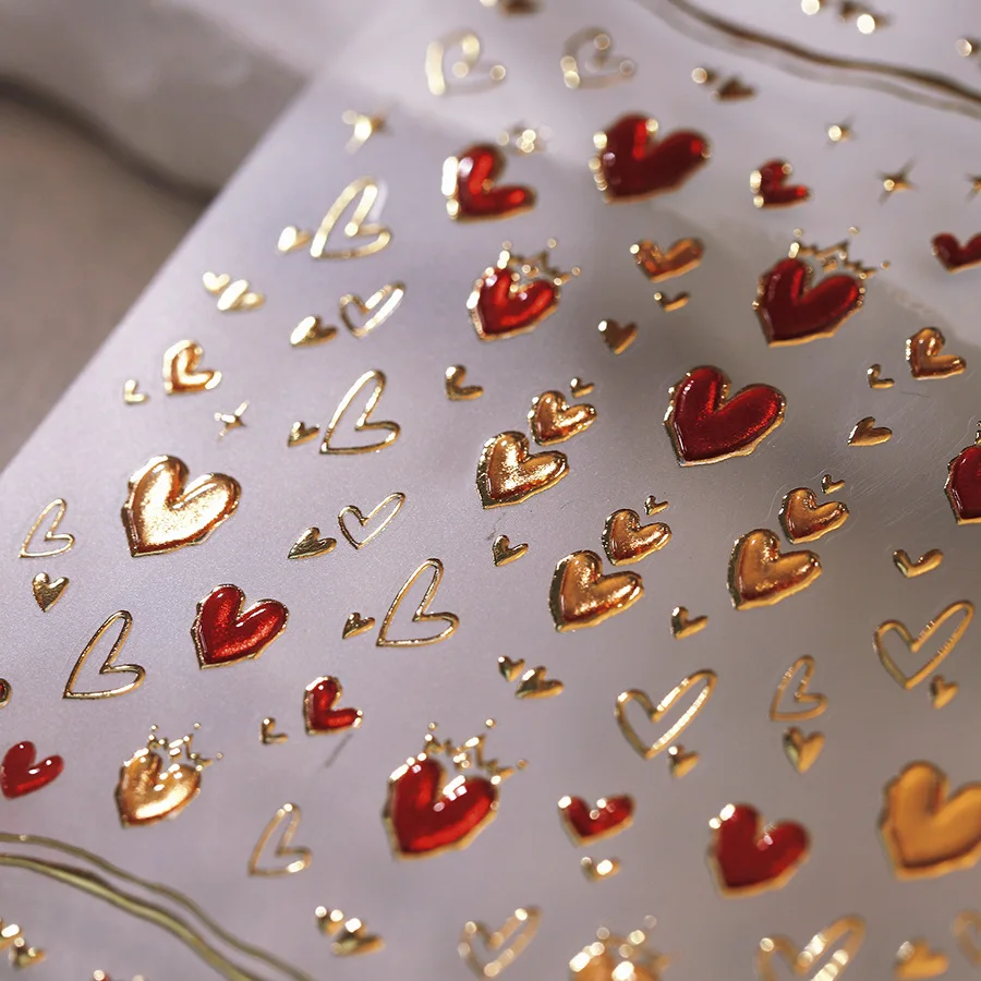 5D Relief Glossy Stamp Gold Moon Starlight Bright Jelly Red Love Heart Adhesive Nail Art Stickers Decals Manicure Ornaments