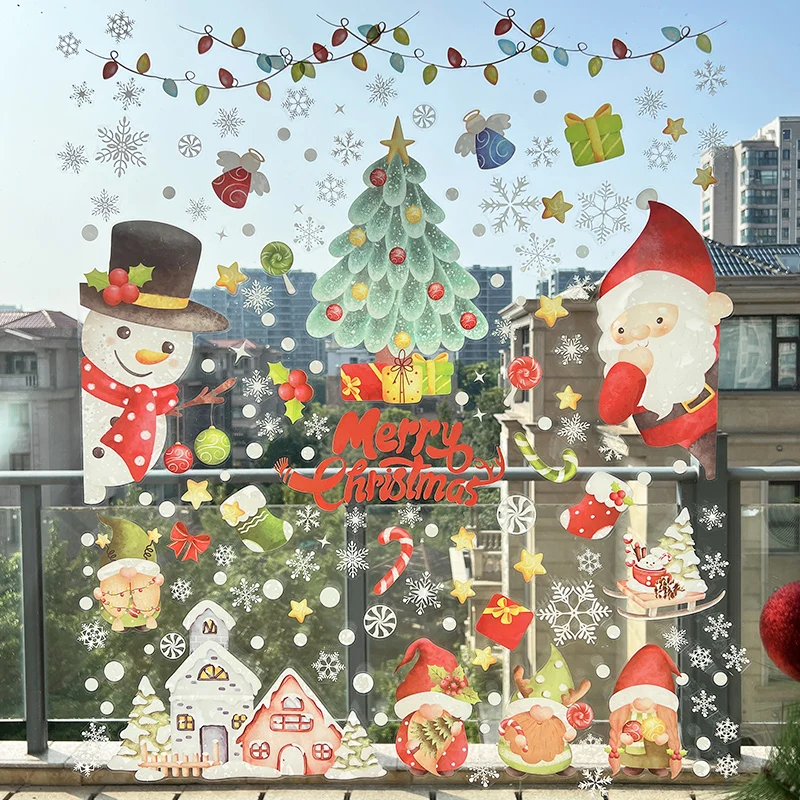 

9pcs/Set 2025 Merry Christmas Santa Claus Window Stickers For Home Children Room Wall Decals Happy New Year Window Sticker Decor