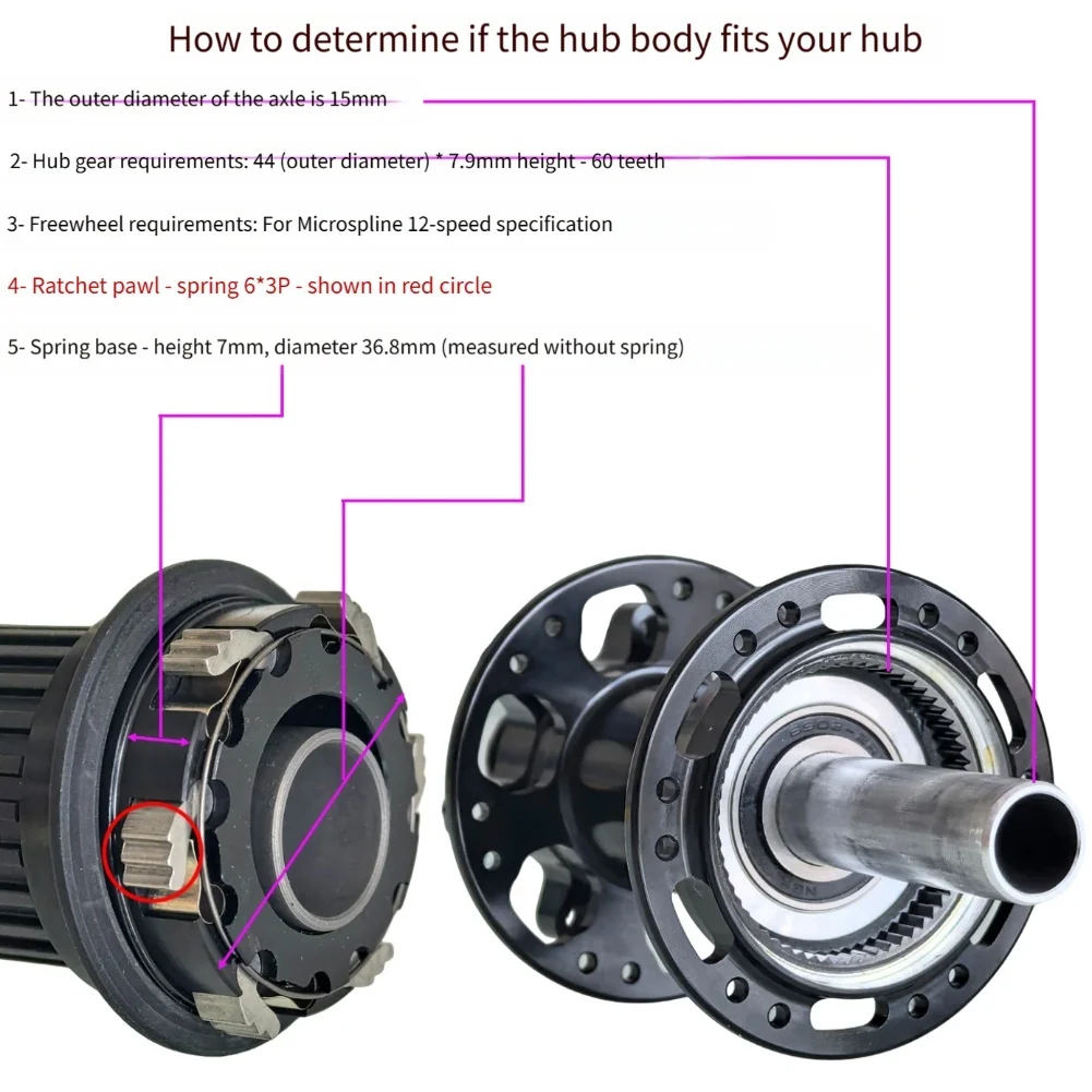 

6 Claws Bike Freehub Body 60 Teeth 120 Sounds 15mm Hub Axle For 15mm Thru Axle For MicroSpline 12 Speeds Freewheel Cycling Acces