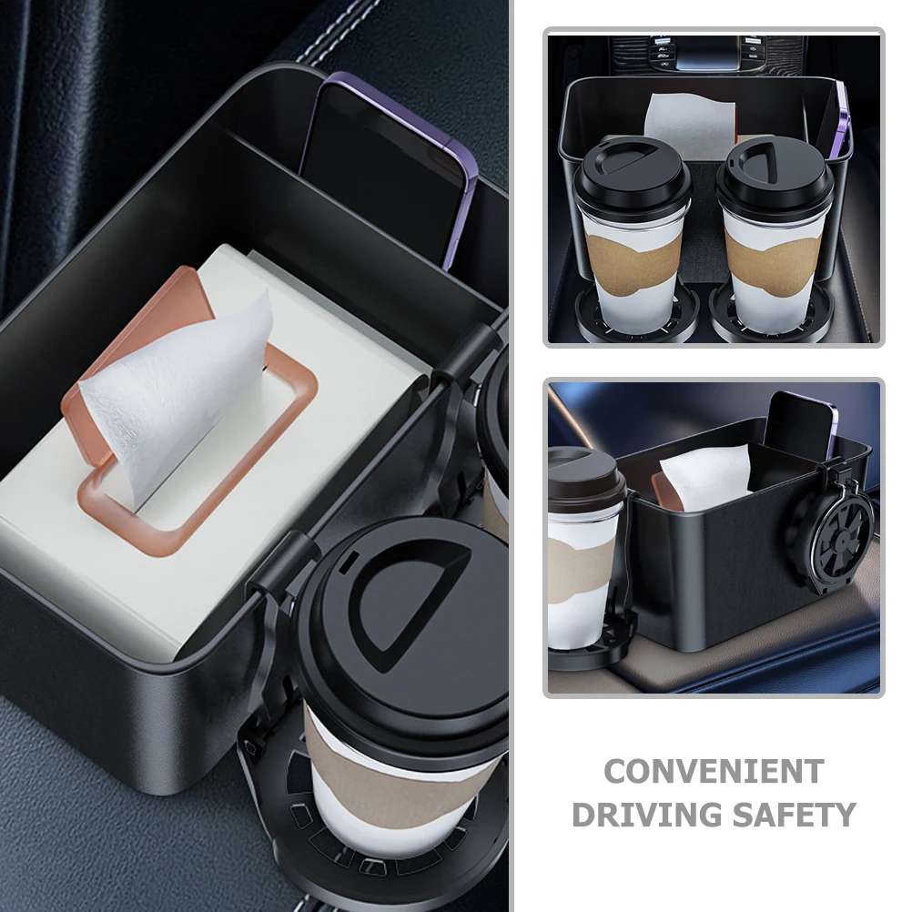 

2Pcs Car Storage Box Black 9713A Cup Holder Tissue Box Armrest Organizer Tray Table Vehicle Accessory Solution