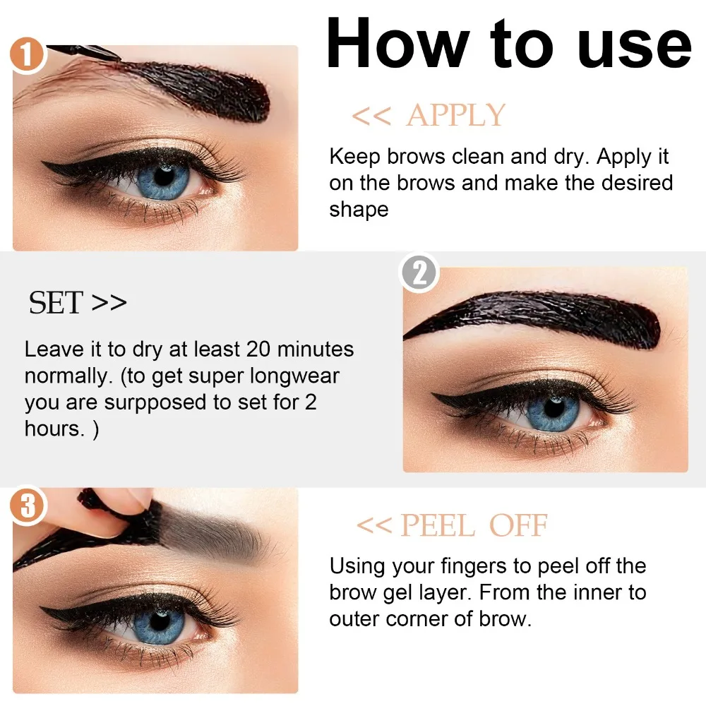 3 Color Peel Off Eyebrow Gel Waterproof Sweat Resistant Semi Permanent Brow Tint Easy To Apply Peel Off Formula