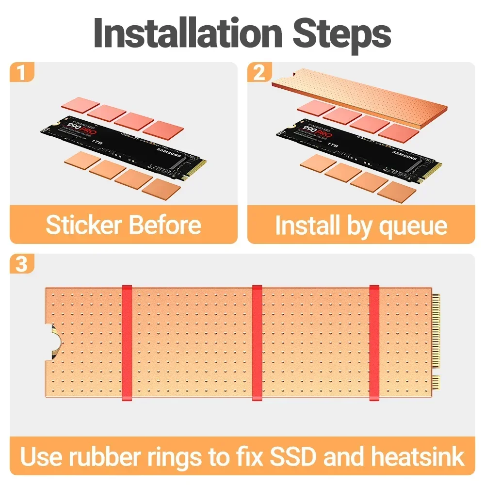 JEYI Copper M.2 Radiator z podkładkami termicznymi Nano, NVMe NGFF Pure Copper SSD Cooler Solid State Disk Radiator do laptopa stacjonarnego