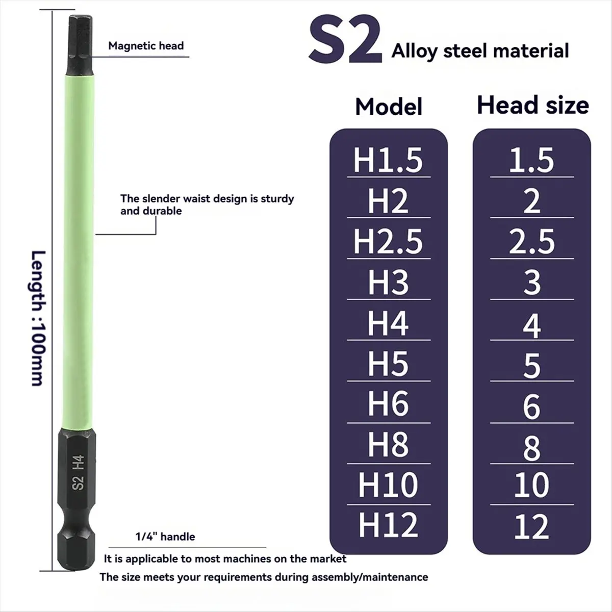 New 10PCS Magnetic Hex Head Hex Wrench Drill Bits Set 1/4inch Hex Shank 2 Alloy Steel Hex Head Bits Tools