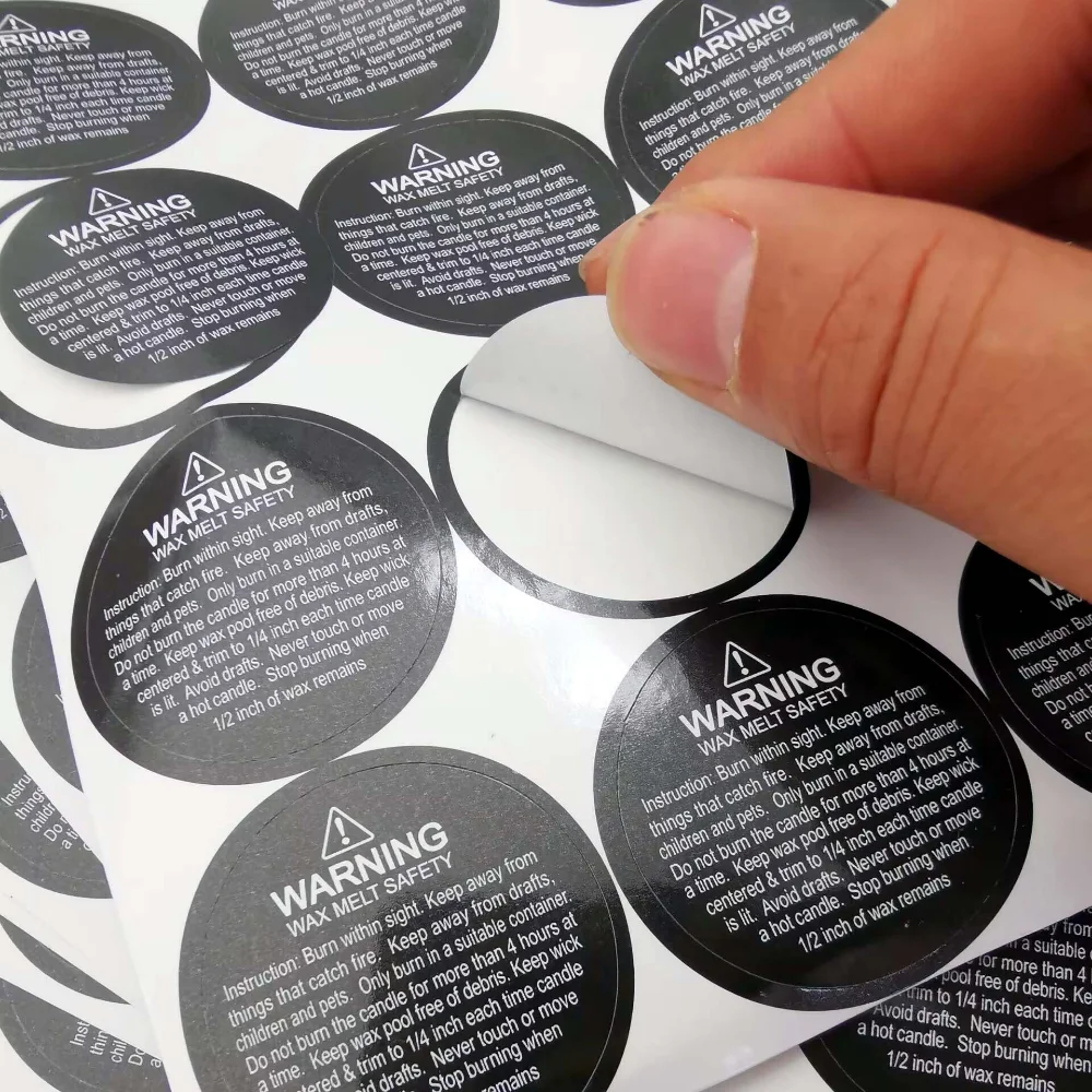 1.5 Inch Waterproof wax melting safety label stickes warning candle sticker Sheets round Candle Jar Container Labels white black