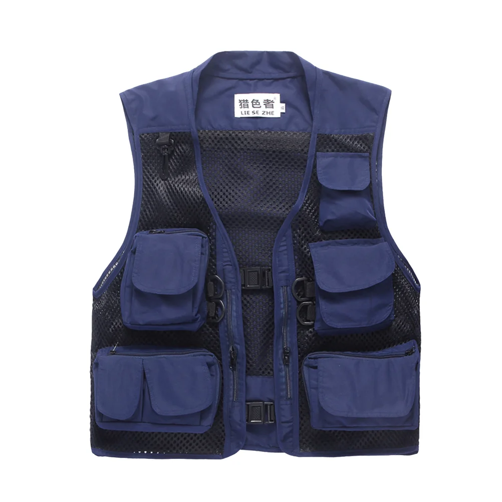 

While Multi Pockets Vest Multiple Outdoor Climbing Blue Men Breathable Mesh Summer Fishing Men's