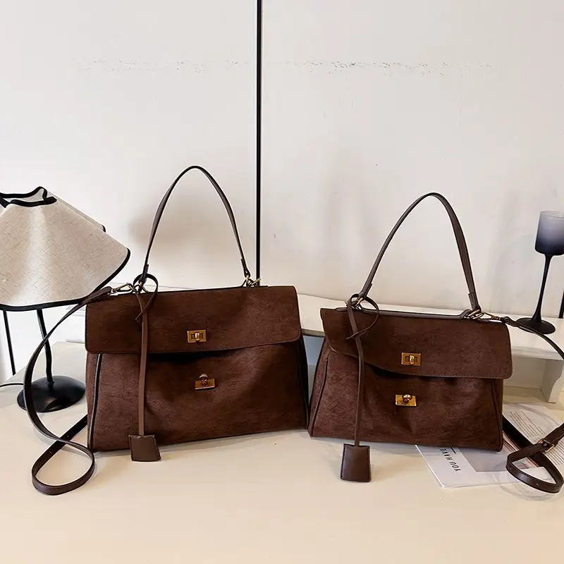 

Brand Women Tote Bag New Suede Lock Buckle Tote Bags Light Luxury High-end Square Bag Stylish Retro Large-capacity Commuter Bags