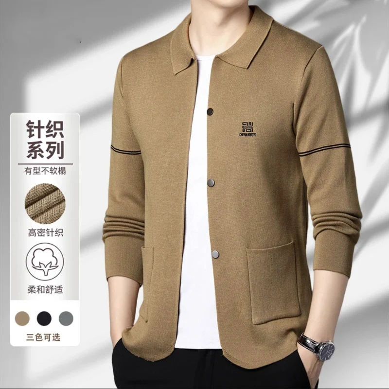 

European Fashion Sweater knitted cardigan Warm Knitted Cardigan Coat Men's Wear High Quality Collar Soft Casual Sweater Coat