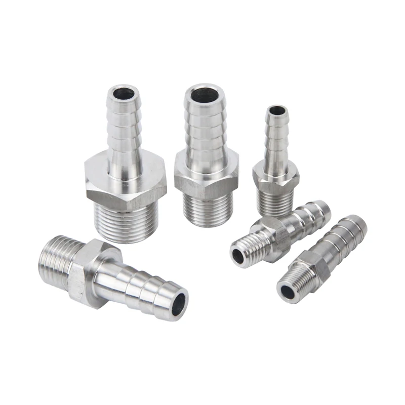 304 Stainless Steel Pipe Fitting 3-12mm OD Hose Barb To M3 M4 M5 M6 M8 M10 M12 M14 Metric Male Thread Coupler Connector Adapter