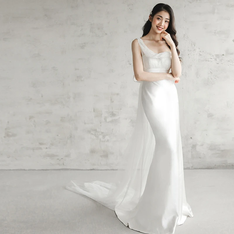 SONDR One-Shoulder Bride Dresses Sleeveless Custom Made Satin Mermaid Backless Wedding Dress Robe De Mariée Evening Gown Bridal