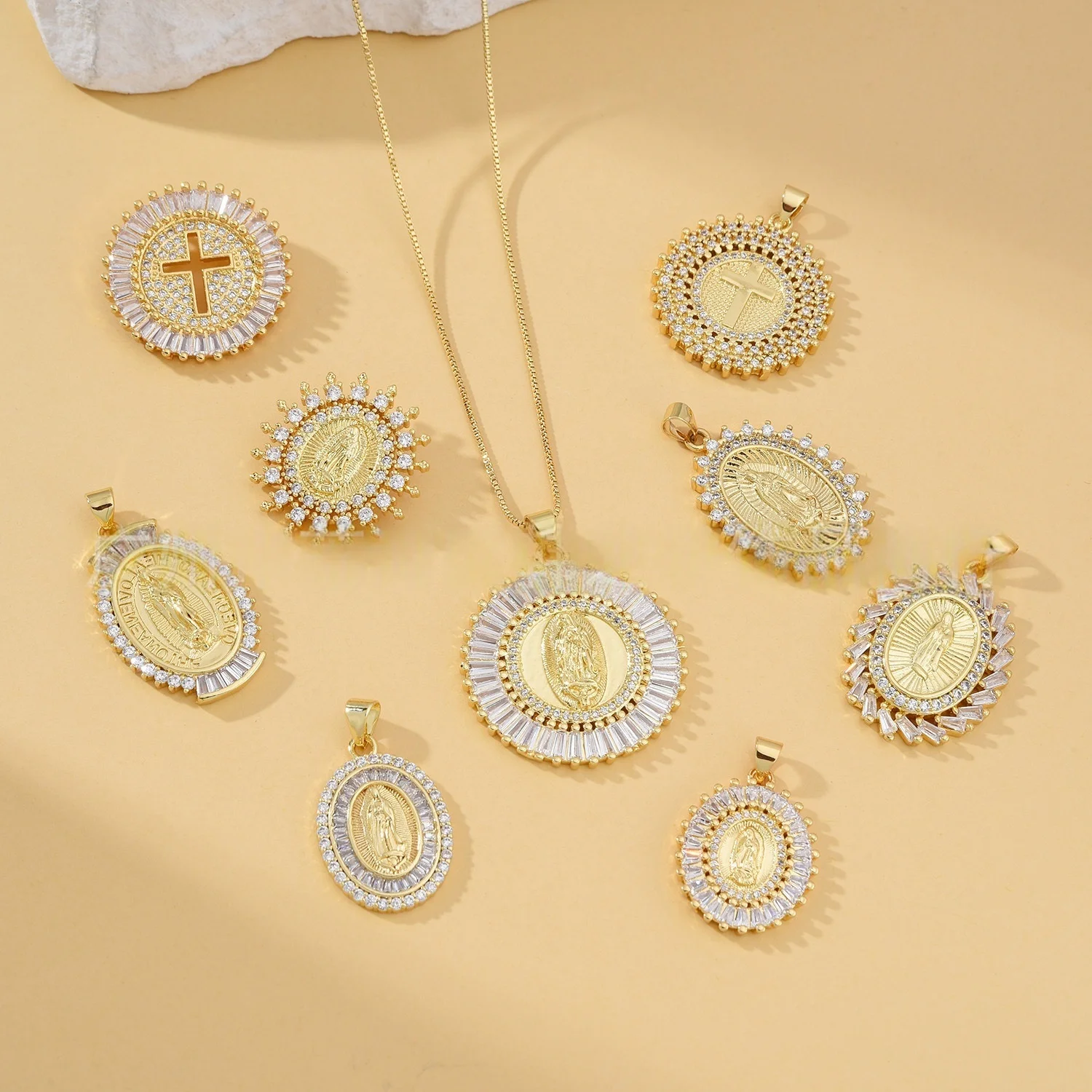 5 Pieces European and American Crystal Zircon Madonna Pendant Accessories DIY Pearl Necklace Jewelry Making Materials Wholesale