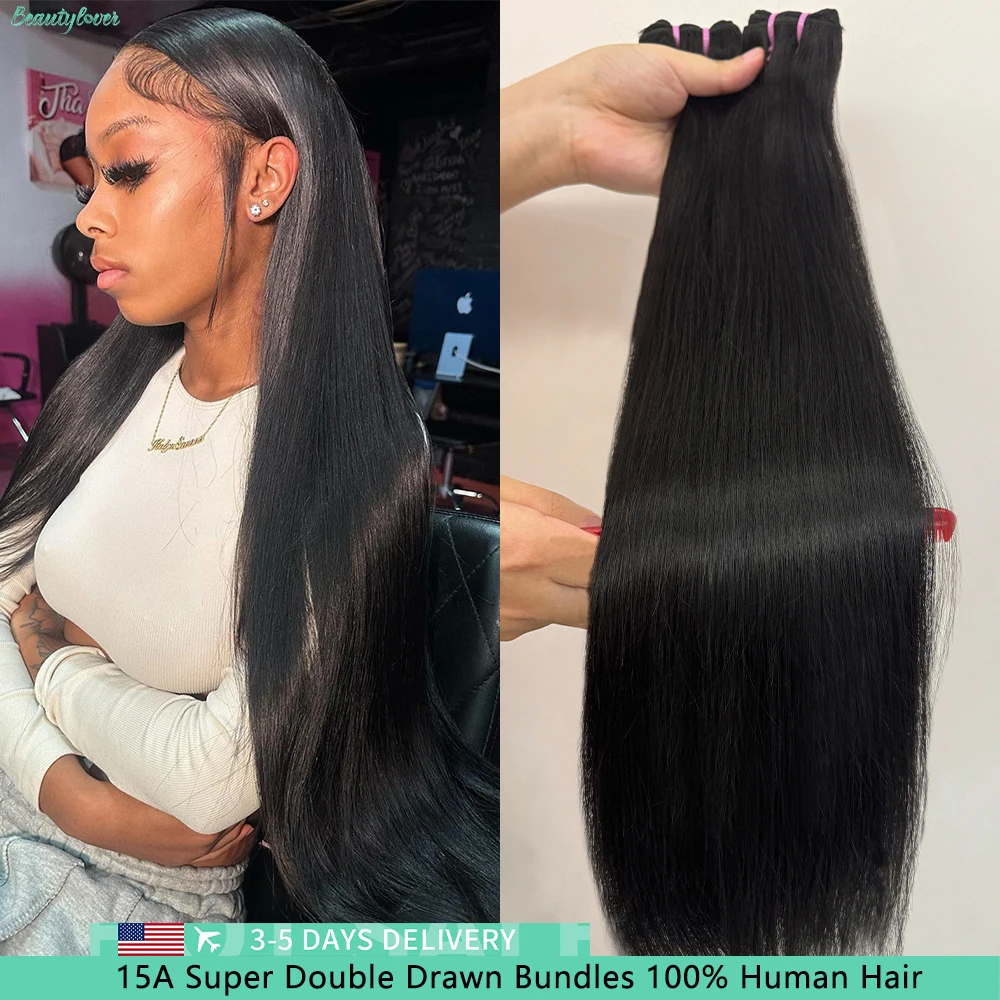 20 22 24 นิ้ววาดคู่ตรงผมมนุษย์ 100% Human Hair 15A คุณภาพสูงที่ยังไม่ได้ Virgin Human Hair Extensions