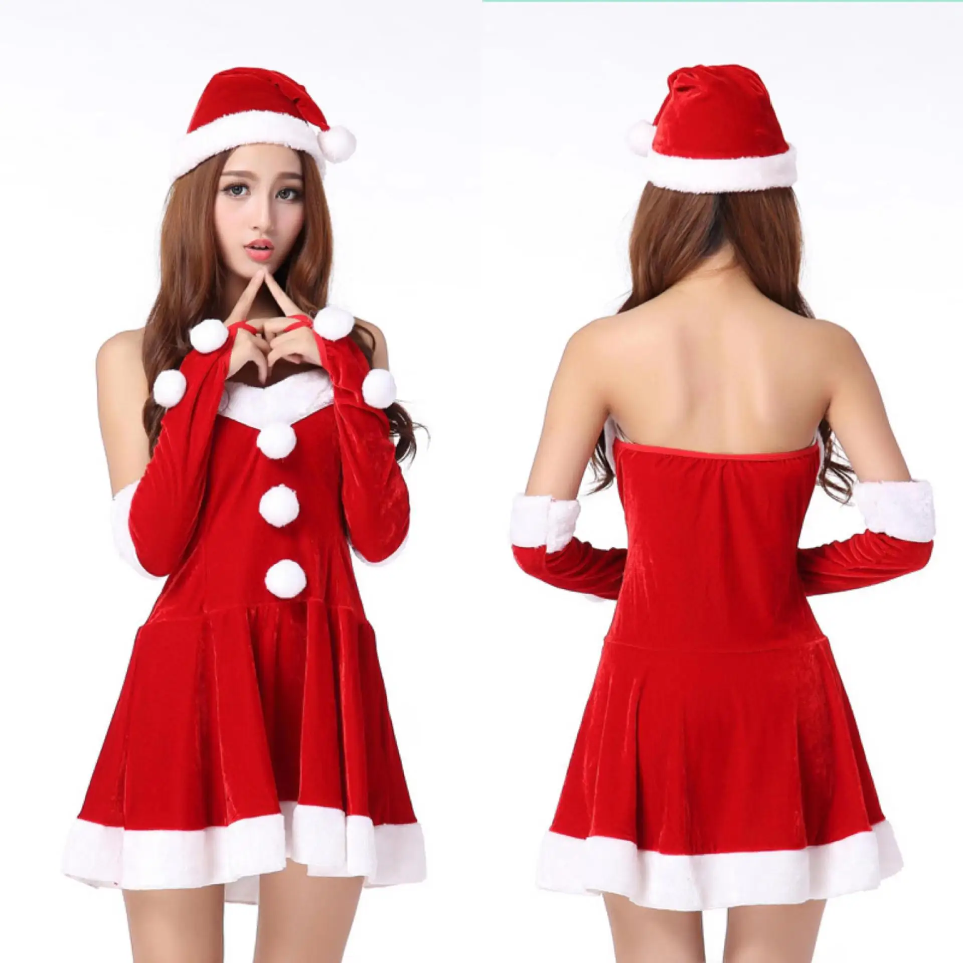 

Christmas Performance Costume, Santa Claus Dress, Role-playing, Chest Wrapped Short Skirt with Gloves, Cosplay Set