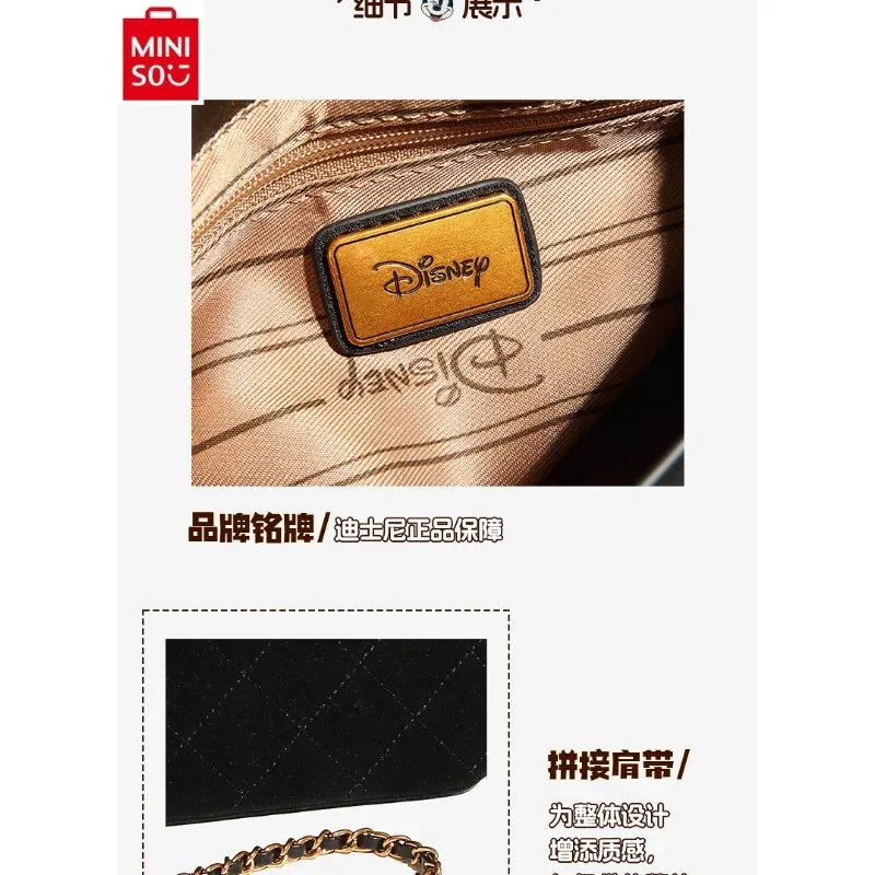 MINISO Disney Luxury Brand Mickey Diamond Pattern Shoulder Bag for Women High Quality Handheld Straddle Dual Use Chain Bag