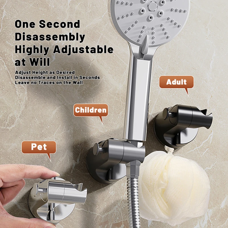 New Shower Holder 360°Adjustable Self-adhesive Shower Head Stand Bracket, Suction Cup Shower Head Holder Bathroom Accessories