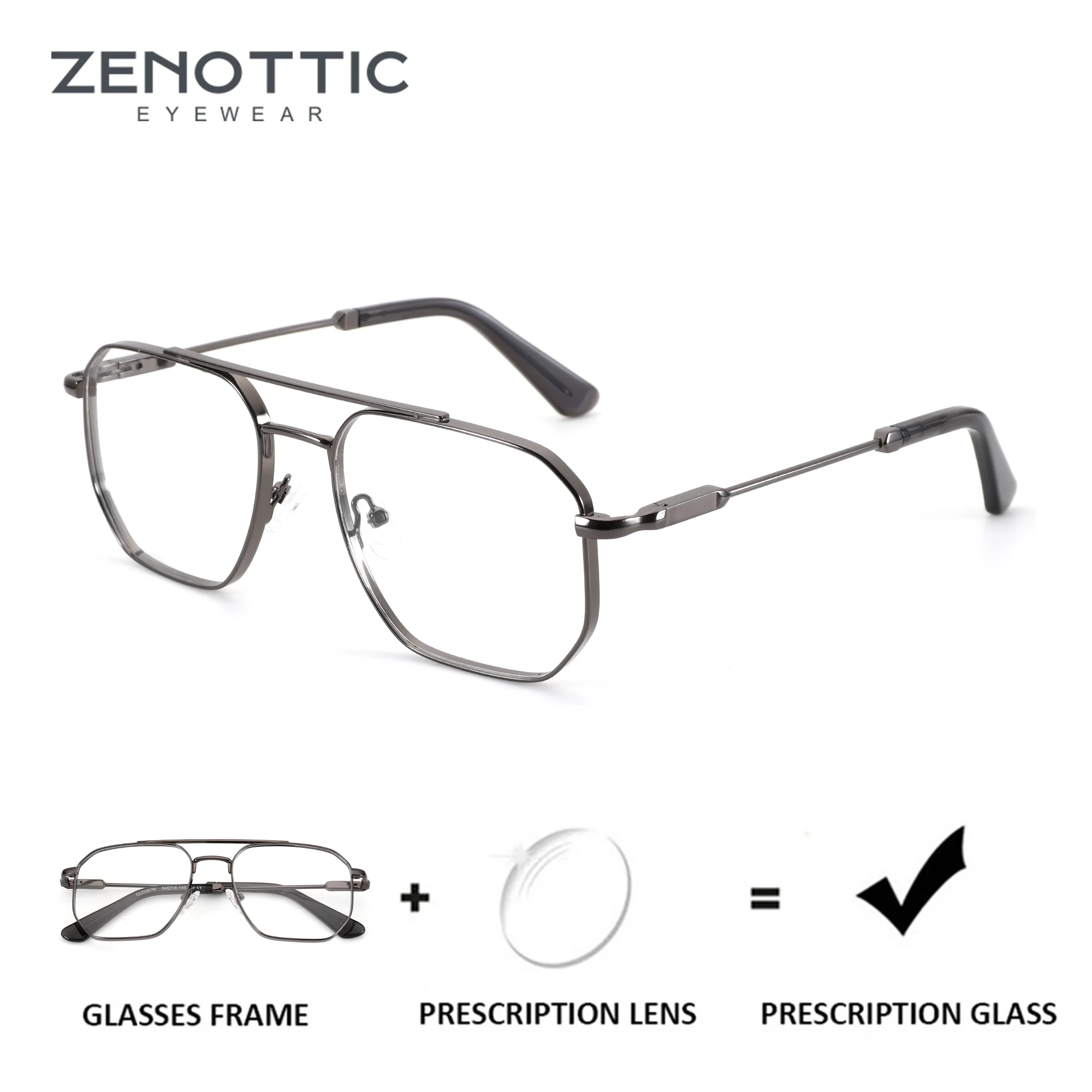 

ZENOTTIC (L Size) Fashion Aviator Prescription Glasses For Men Metal Photochromic/Myopia Optical Lenses With Recipe