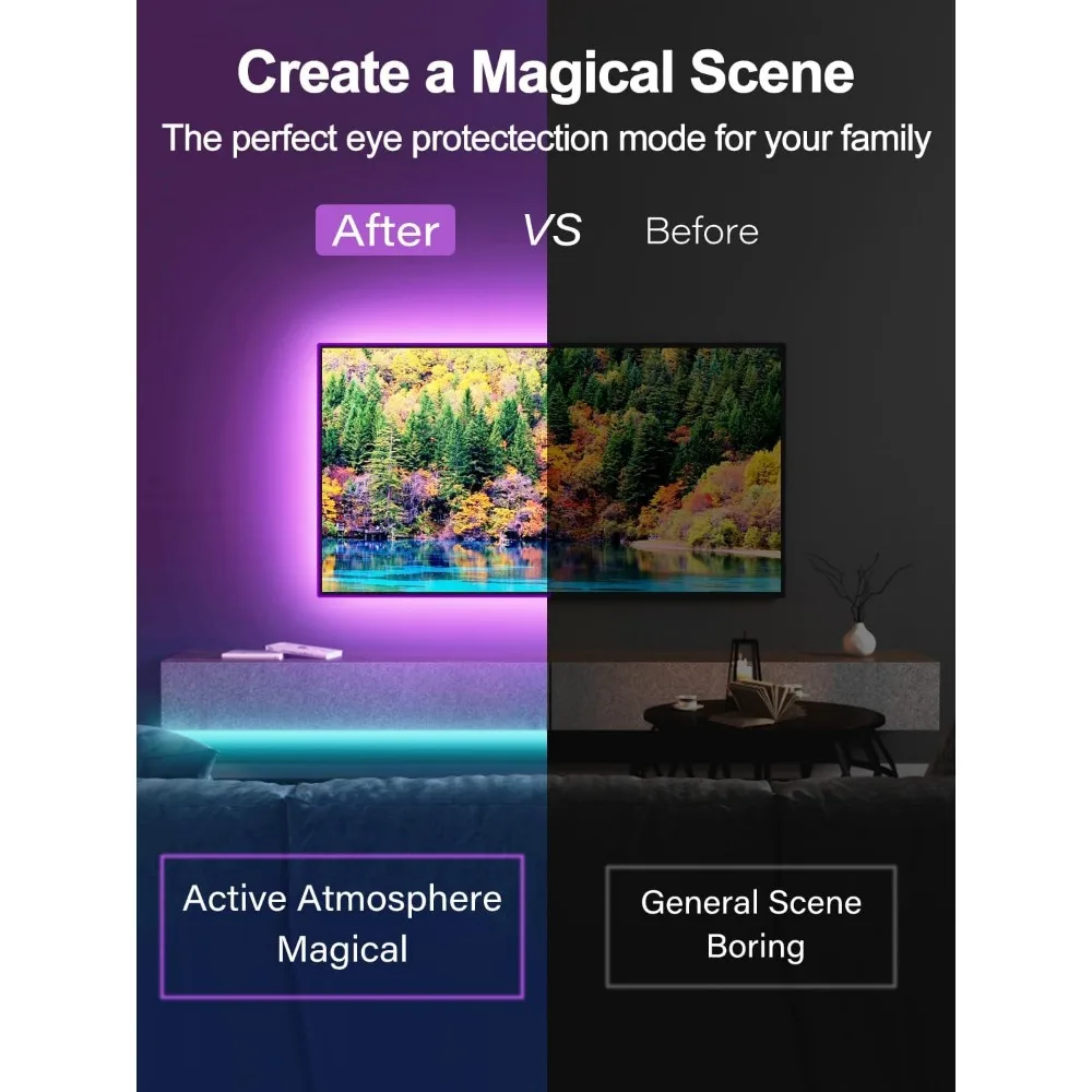 Luces LED para TV, retroiluminación de TV de 20 pies para 32-80 pulgadas, tira de luz USB con control remoto, control por aplicación, tira de luces RGB, sincronización de música en color
