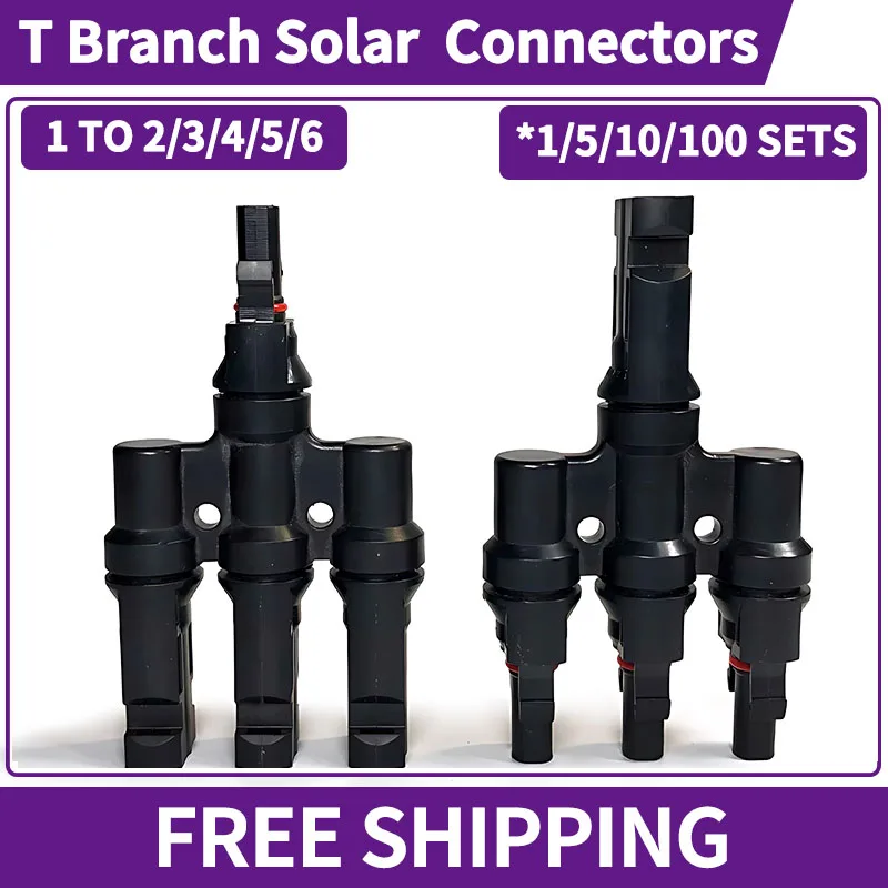 1/5/20/100 Sets T Branch Photovoltaic Solar Connector Solar Adapter Cable PV Plug 1 To 2/3/4/5/6 PV Plug (M/FFF F/MMM)