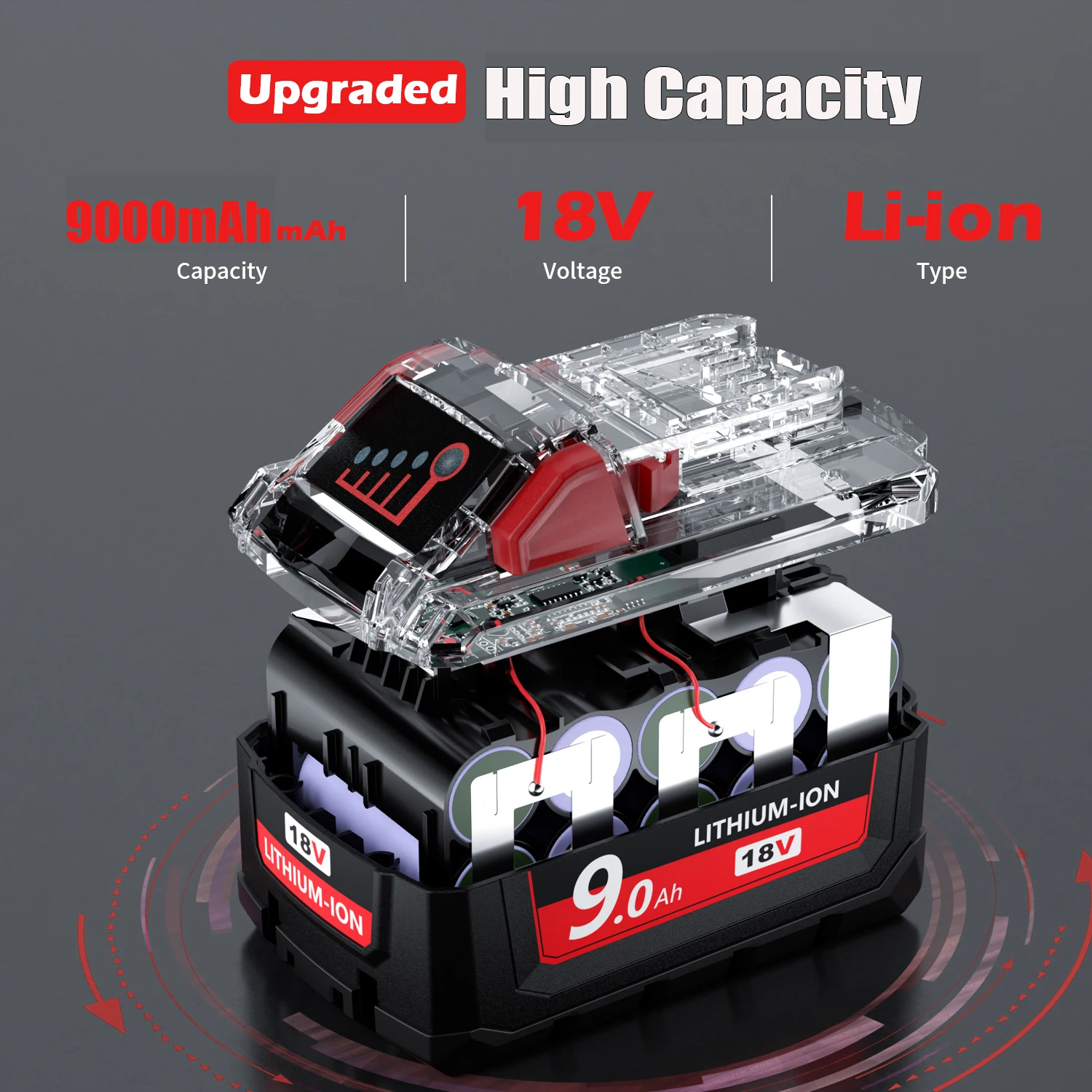 For Milwaukee M18 18V Battery 9Ah 21700 Lithium-ion Battery Replacement Battery For Milwaukee  48-11-1860 48-11-1850 Power Tool