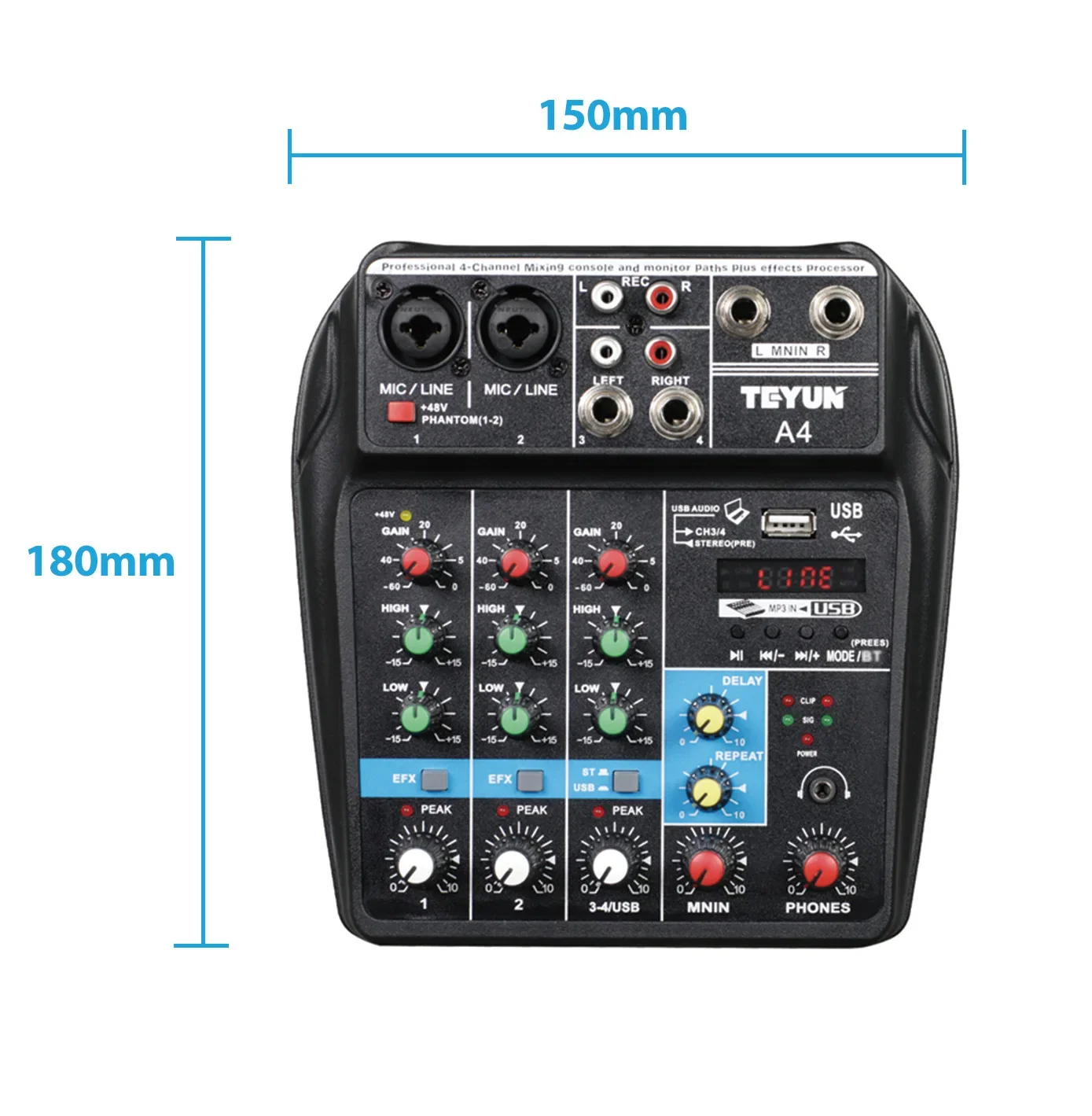 TEYUN-4-Channel Microfone Digital Mixing cartão profissional, telefone móvel, Transmissão ao vivo, Gravação do computador, DJ Equipamento Áudio