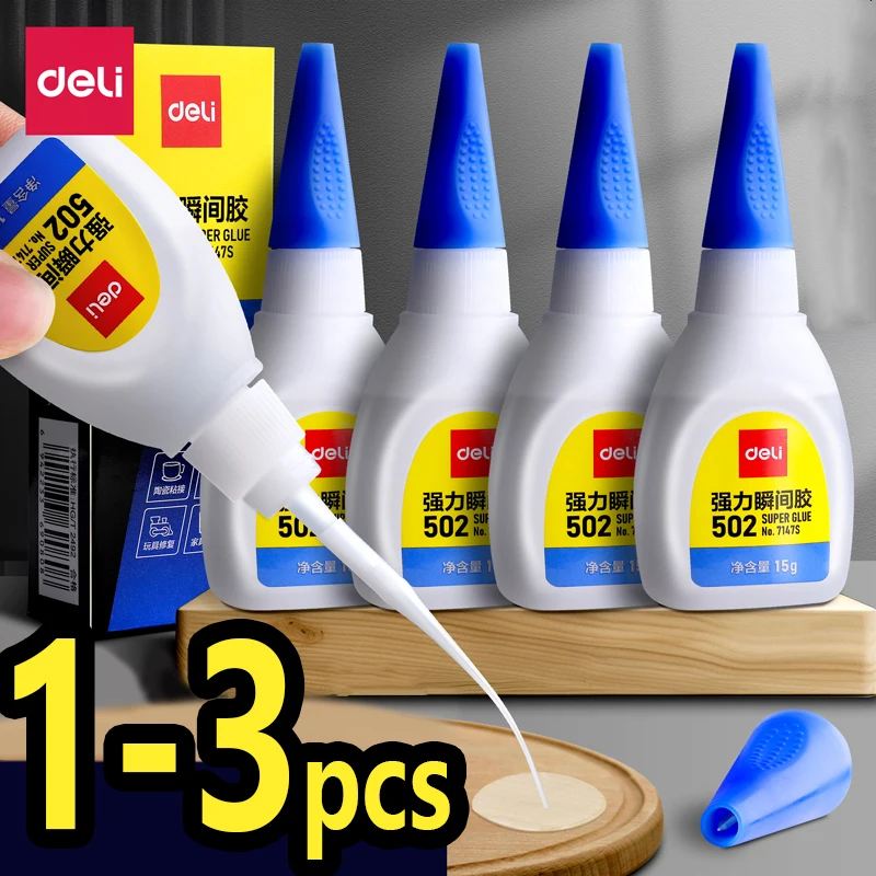 Deli – adhésif 502, Version améliorée, Cyanoacrylate, séchage rapide, cuir instantané, caoutchouc, bois, métal, liaison forte, Super colle, 1 à 3 pièces