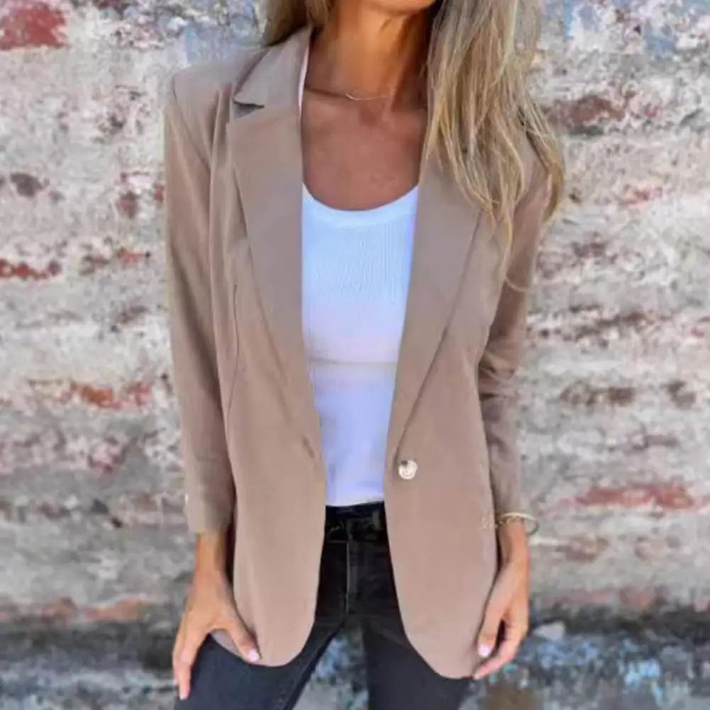 Anzug Jacke eleganter Revers Anzug Mantel für Frauen Langarm Einreiher Business Outwear einfarbig Loose Fit Jacke solide