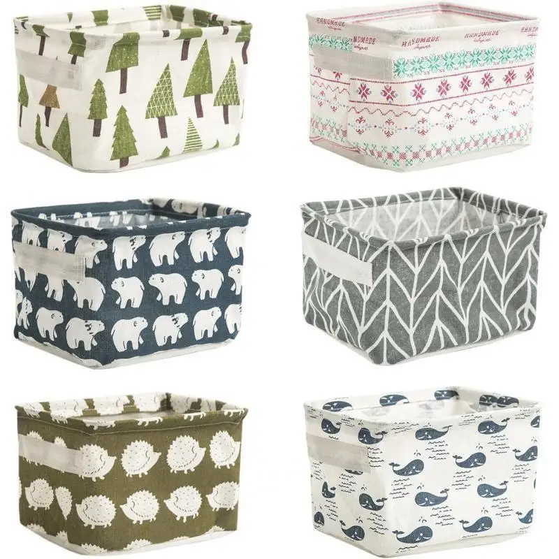 Foldable Storage Basket,6Counts/set Mini Collapsible Fabric Storage Basket with Handle,Home Organizer for Toy,Key,Sundries,Decor