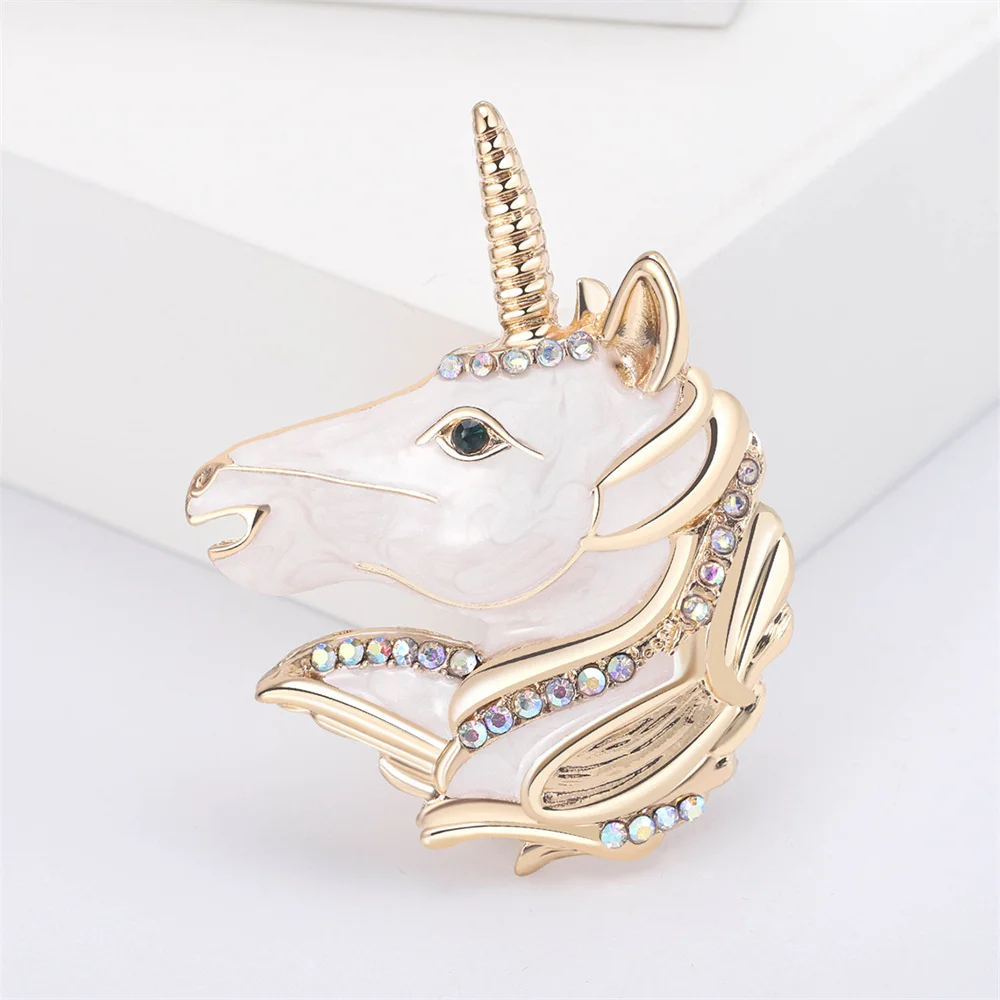 

Unique Enamel Gold Color Unicorn Brooches for Women Luxury Design Blue Rhinestone Horse Metal Animal Brooch Pins Birthday Gifts