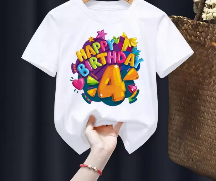 Happy Birthday  Print Boys Girls White T-shirt Kid New Summer Harajuku Kawaii Funny Clothes Little Baby