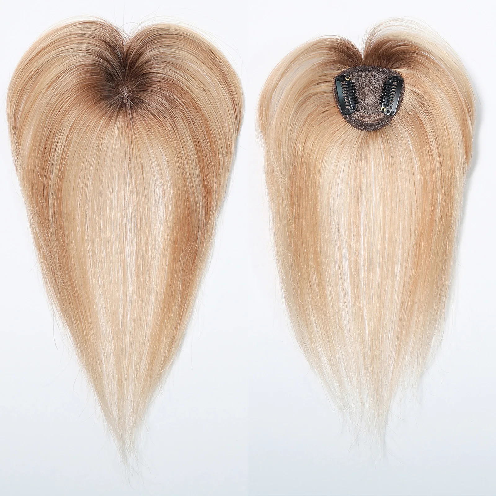 Golden Blonde 5x5 Heart Shaped Hair Topper 10 Inch Straight 100% Remy Human Hair Clip In  Bangs with Wispy Fringe for Women