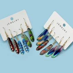 3Pair European and American Style Colored Feather Dangle Earrings Bohemian Style Ear Jewelry Set Trendy Gift For Women Accessory