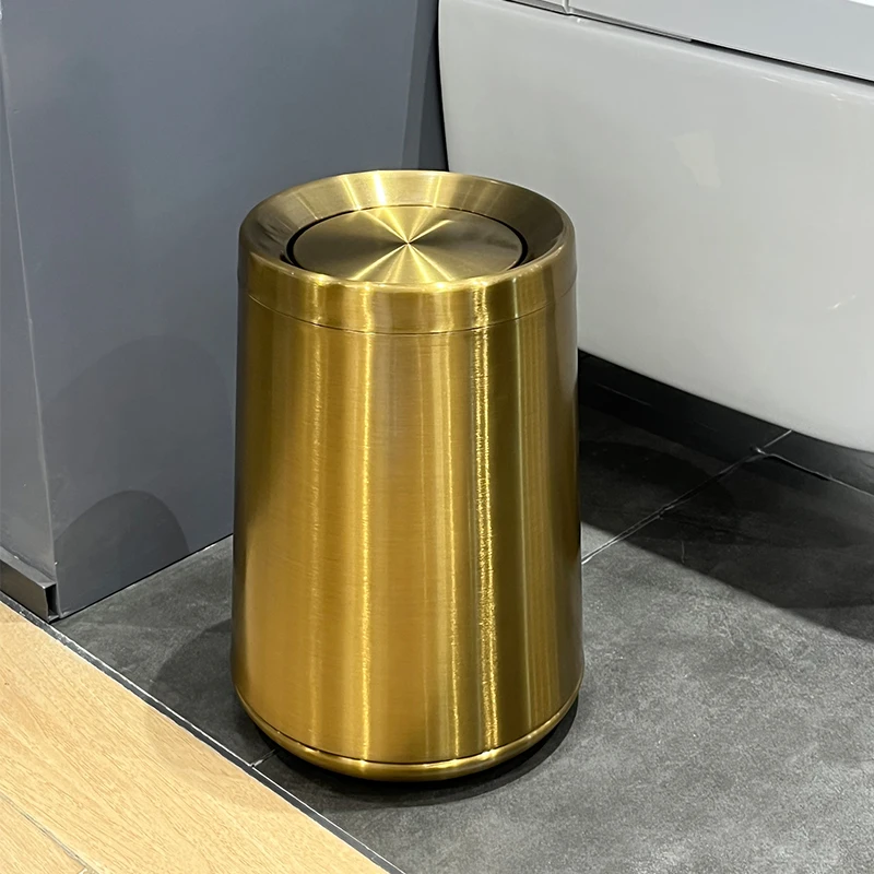 10L/2.6gal Home Swing Gold Bathroom trash can, Gold trash bin with  lid, suitable for indoor or outdoor