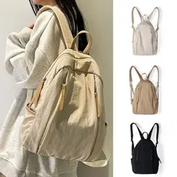 Casual Nylon Backpack New Large Capacity Solid Color Travel Backpack Lightweight Soft Shoulder Bag