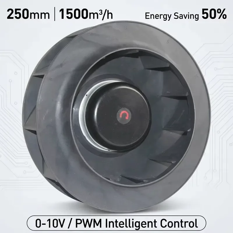 For High Flow 250mm EC Centrifugal Fan 230V 1550m/h Backward Curved Brushless Wall Fan Low Noise Power Saving 0-10V PWM Speed