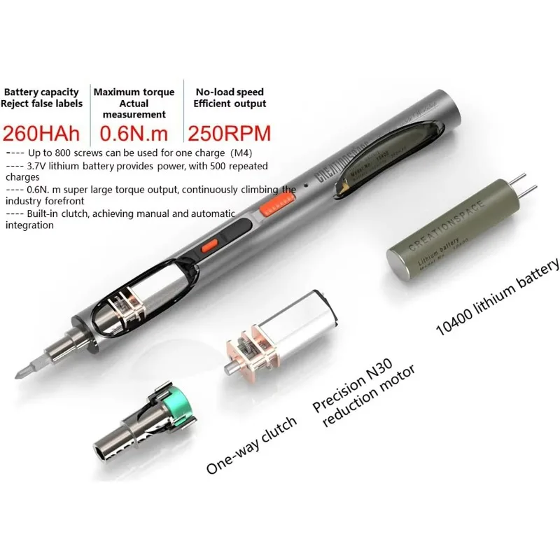 CS0702A Mini juego de destornilladores eléctricos de 3,6 V, destornillador multifuncional con perforación eléctrica, motor de alto par de 0,15-0,6 N.m