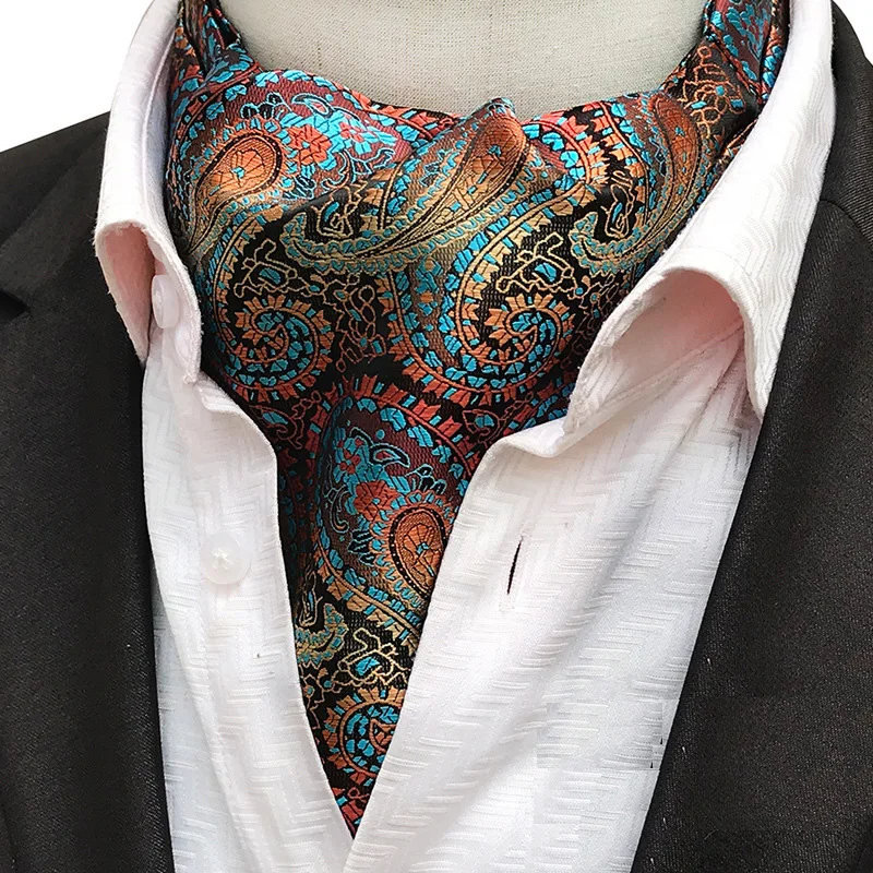 Mens Ascot Necktie Paisley Floral Ties For Man Polyester Jacquard Woven Cravat For Wedding Business Party Accessories