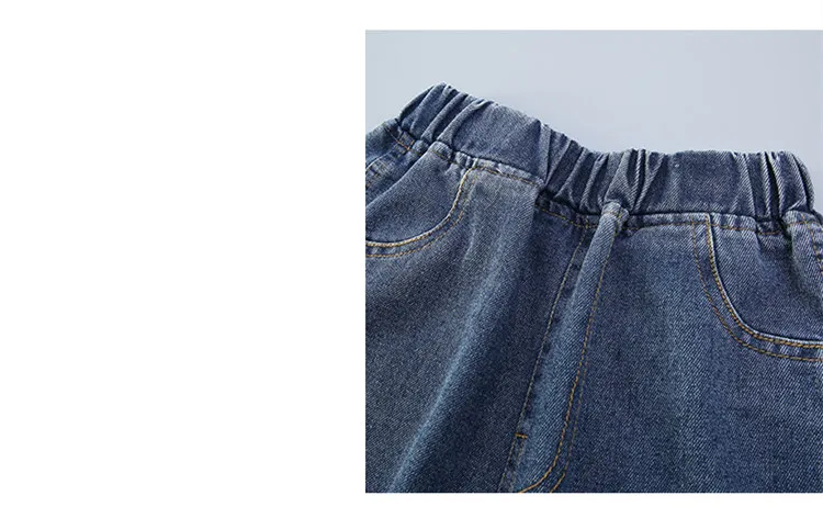 Vintage blaue Cargo-Jeans für Mädchen im Teenageralter, gerade geschnitten, mit Seitentaschen, Kinder-Mode, Street-Style, Jeanshose für Teenager. – Detail 9