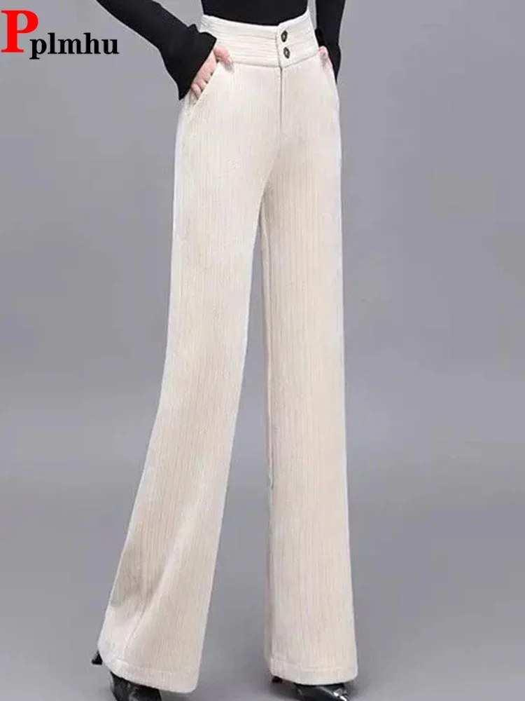 

Warm Winter Plush Velvet Lined Wide Leg Pants Korea Fashion Women Snow Wear New Spodnie Casual Baggy Thick High waist Pantalone