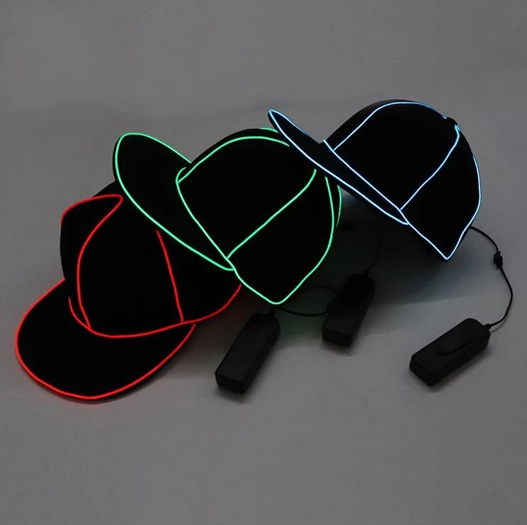 Portable EL Wire Baseball Cap Plain LED Light Hip Hop Hat Glowing In The Dark Snapback For Party Decoration SN4266