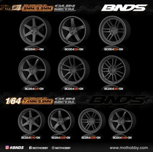 BNDS 1:64 New Wheel Rims with Multiple Optional Tires Gun Iron Gray Version BC264GM Modifying and Assembling Model Accessories